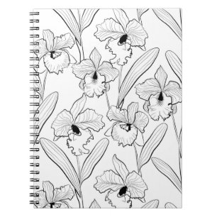 Caderno Espiral Orquídea sem costura, flores tropicais de cattleya