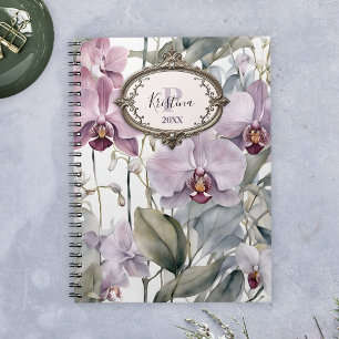Caderno Espiral Orquídeas cor-de-rosa suave e Lavandas com moldura
