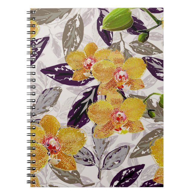 Caderno Espiral Orquídeas laranja amarelas. (Frente)