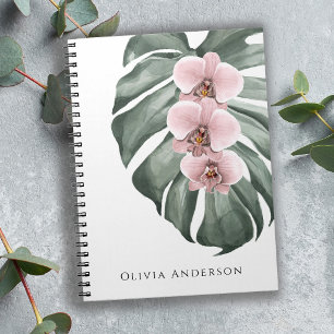 Caderno Espiral Orquídeas Rosa Pastel Floral Tropical Aquarela