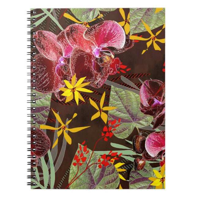Caderno Espiral Orquídeas vermelhas. (Frente)