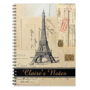Caderno Espiral Os cartão franceses de Paris personalizam o
