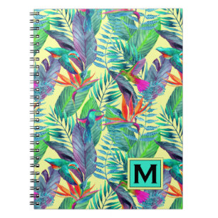 Caderno Espiral Os colibris da aguarela adicionam sua inicial