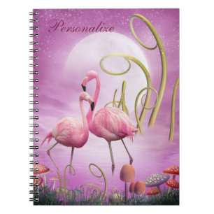 Caderno Espiral Os flamingos cor-de-rosa lunáticos personalizaram