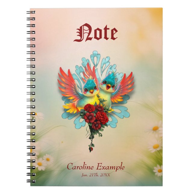 Caderno Espiral Os pássaros bonitos de bom humor. (Frente)