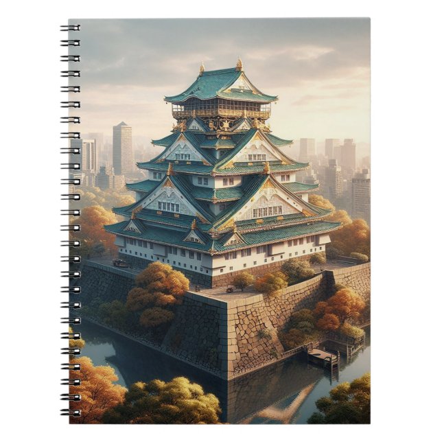 Caderno Espiral Osaka Castle Japan Landscape Viagens vintage (Frente)