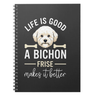 Caderno Espiral Ossos de Cão Bichon Frise com Pelo Branco Life Is