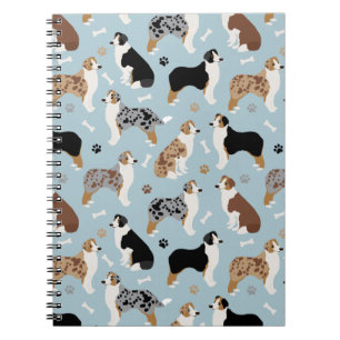 Caderno Espiral Ossos e patas pastores australianos