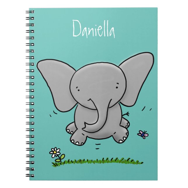 Caderno Espiral Ótima ilustração de desenho animado de elefante be (Frente)
