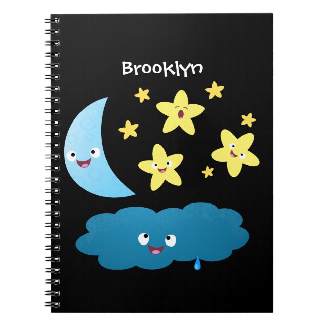 Caderno Espiral Ótimas estrelas cantoras, lua e desenhos em nuvem (Frente)