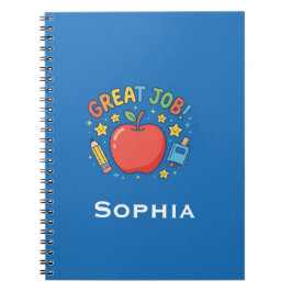 Caderno Espiral Ótimo Trabalho! Adesivo de Maçã Vermelha Fofa para