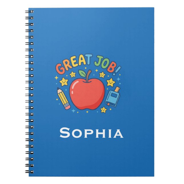Caderno Espiral Ótimo Trabalho! Adesivo de Maçã Vermelha Fofa para (Frente)