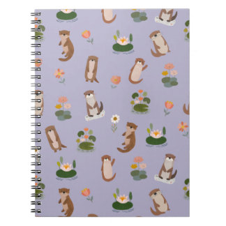 Caderno Espiral Otters & Lily Pads on Pale Gray-Purple