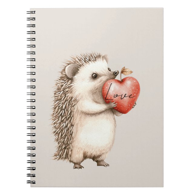 Caderno Espiral Ouriço de Coração de Amor de Creme (Frente)