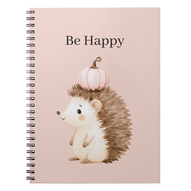 Caderno Espiral ouriço Feliz Abóbora Rosa (Frente)