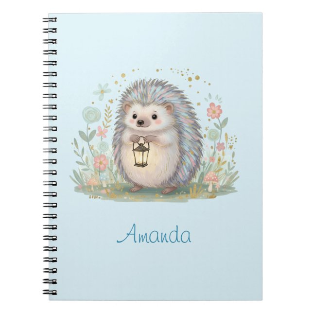 Caderno Espiral ouriço fofo com lanterna (Frente)