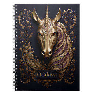 Caderno Espiral Ouro 3D Incrível Unicorn Personalizado