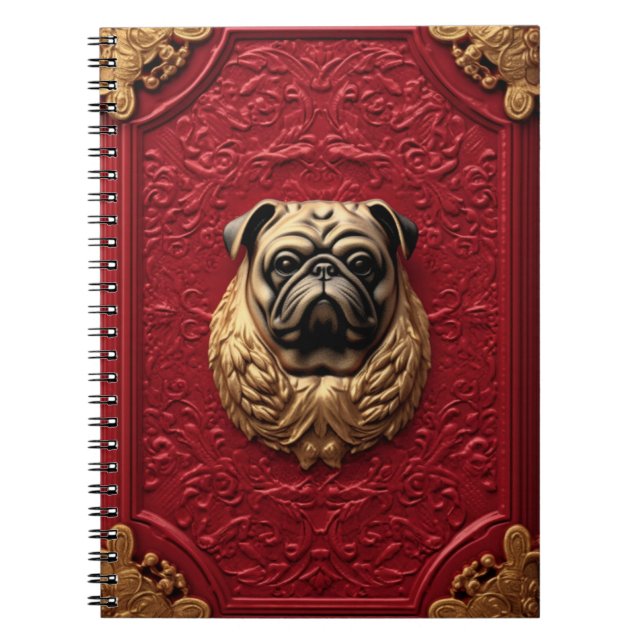Caderno Espiral ouro 3d Pug (Frente)