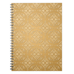 Caderno Espiral Ouro Amarelo Padrão Damasko Açafrão