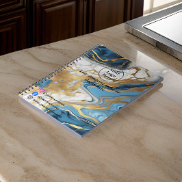 Caderno Espiral Ouro azul e mármore branco