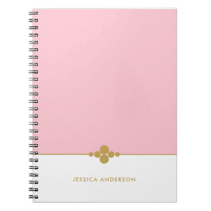 Caderno Espiral Ouro branco cor-de-rosa feminino e chique