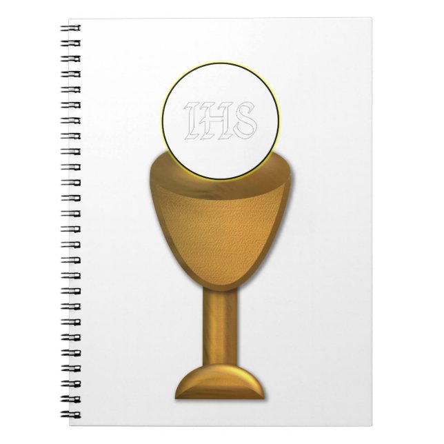 Caderno Espiral Ouro Chalice e Anfitrião - Santa Comunhão (Frente)