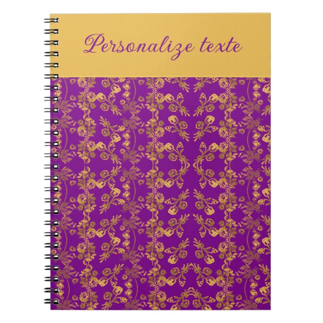 Caderno Espiral Ouro chic Flores púrpura | personalizado (Frente)