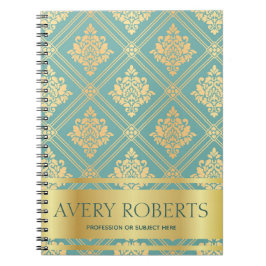Caderno Espiral Ouro ciano floral elegante metálico moderno