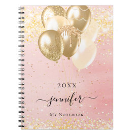 Caderno Espiral Ouro cor-de-rosa escamoteado balões
