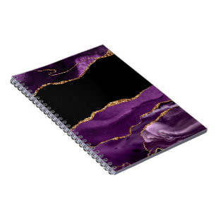 Caderno Espiral Ouro de Grelha de Agato de Mármore Preto Violeta