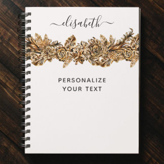 Caderno Espiral Ouro de luxo Flores Legant Chic Classy White