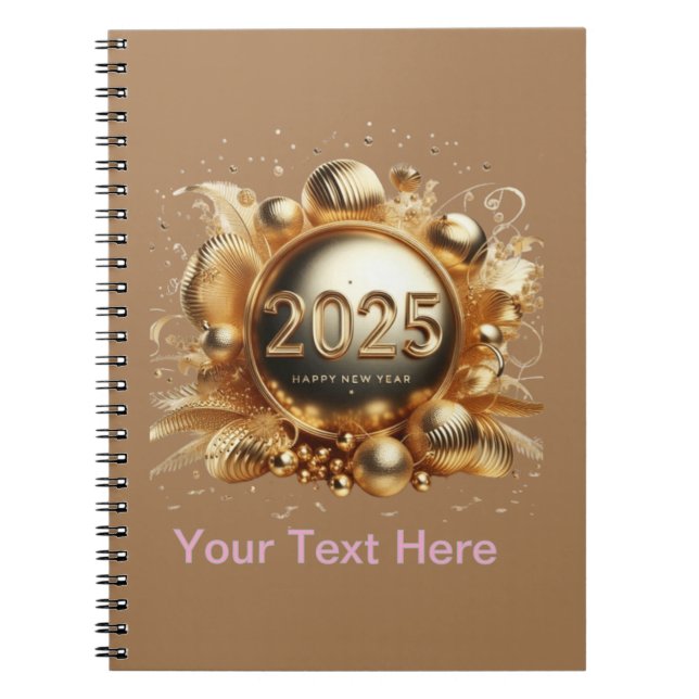 Caderno Espiral Ouro de tipografia 2025 (Frente)