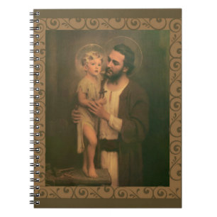 Caderno Espiral Ouro decorativo de Jesus de St Joseph & de crianç