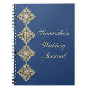 Caderno Espiral Ouro Diamond Damask Blue WedDiário