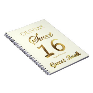 Caderno Espiral Ouro do livro de hóspedes do aniversário do doce