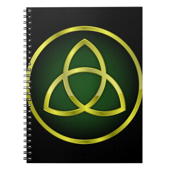 Caderno Espiral ouro e triquetra verde (Frente)