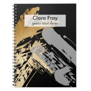 Caderno Espiral ouro elegante do falso e brushstrokes cinzentos