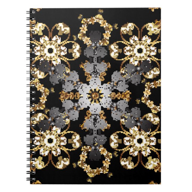Caderno Espiral Ouro esboço da decoração floral. Elemento de estil (Frente)