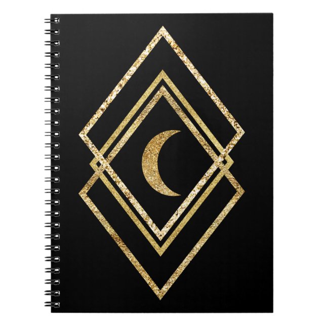 Caderno Espiral Ouro Geométrico com Lua (Frente)