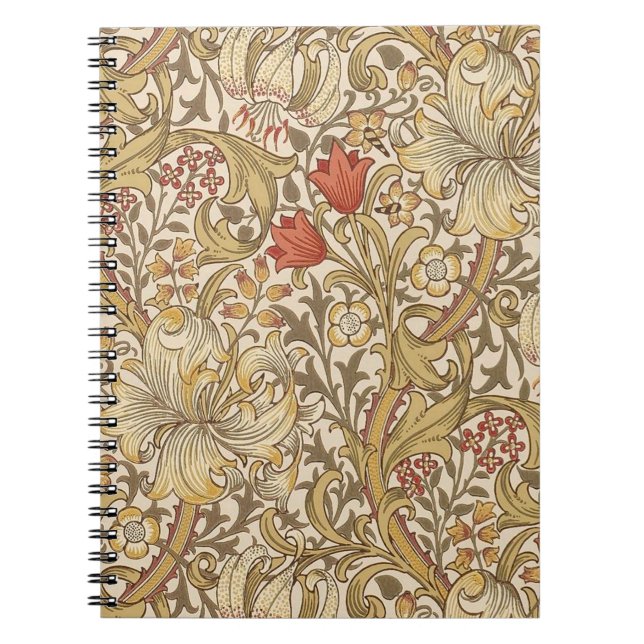 Caderno Espiral Ouro Lily Pattern Versão 2 De William Morris (Frente)