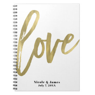 Caderno Espiral Ouro LOVE Moderno Planejamento de Casamento Letra 