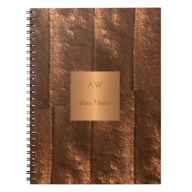 Caderno Espiral Ouro metálico de cobre, monograma exclusivo de lux (Frente)