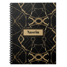 Caderno Espiral Ouro moderno e mármore preto Luxo minimalista