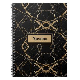 Caderno Espiral Ouro moderno e mármore preto Luxo minimalista