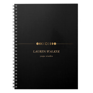 Caderno Espiral Ouro Moon Fases do Yoga Studio Cartão de visita