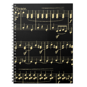 Caderno Espiral Ouro musical em preto