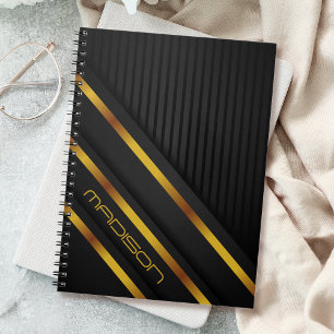 Caderno Espiral Ouro Preto Luxo Moderno Minimalista Abstrato