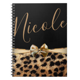 Caderno Espiral Ouro Preto Tigrado Leopardo Estampa Personalizada