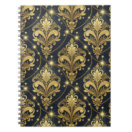 Caderno Espiral Ouro Real Brilho Damasko Padrão Palácio Arte Real