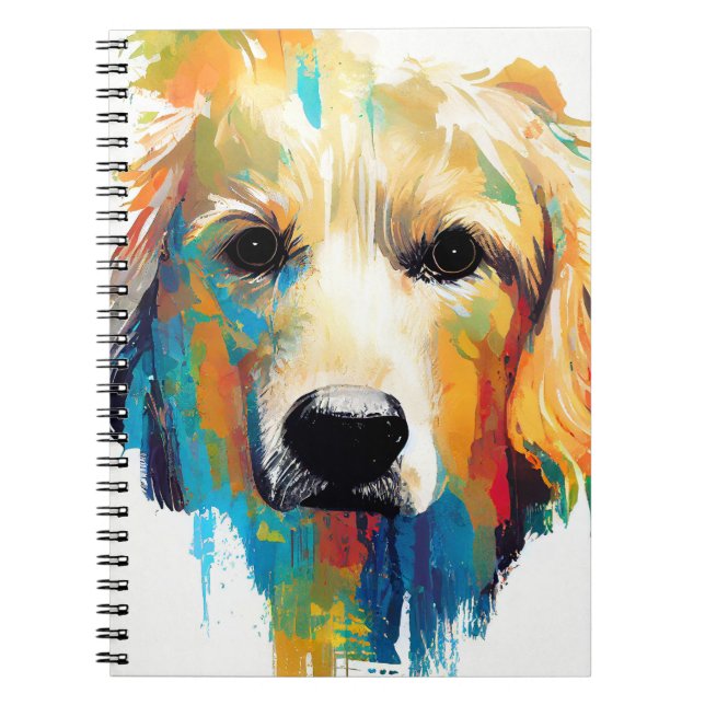 Caderno Espiral Ouro Retriever Cachorro Natureza Selvagem Pintura  (Frente)